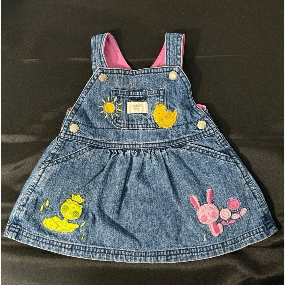 Baby Girl Vintage OSHKOSH Denim Overall Dress Size 3-6 months